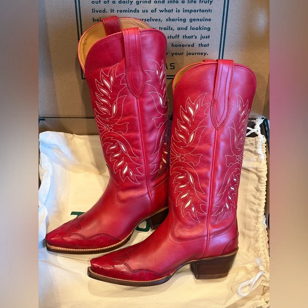 NWT Tecovas Annie Eagle Americana Red Cowboy Boots - Picture 5 of 7